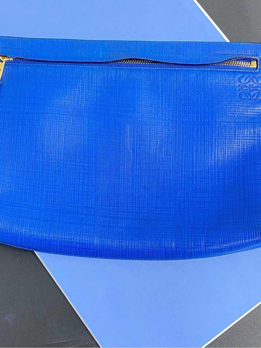 Loewe Blue Textured Leather Zip Clutch